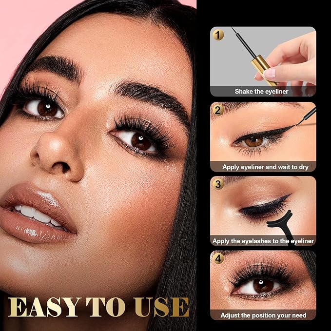 Magnetic Eyelashes Kit - 10 Pairs Lightweight 3D Natural Look Magnetic Lashes with Eyeliner & Tweezers, Reusable Mink False Eyelashes, Sweatproof, No Glue Needed, Easy to Apply (10pairs)