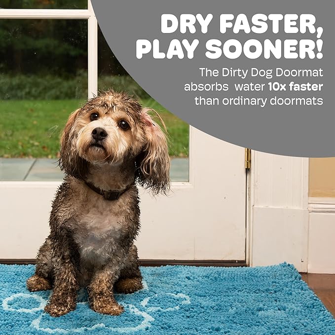 Dog Gone Smart Dirty Dog Doormat - Fast Drying Rug with Super Gripper Backing for Clean Floors - Super Absorbent and Machine Washable Mat for Muddy Paws - Aqua