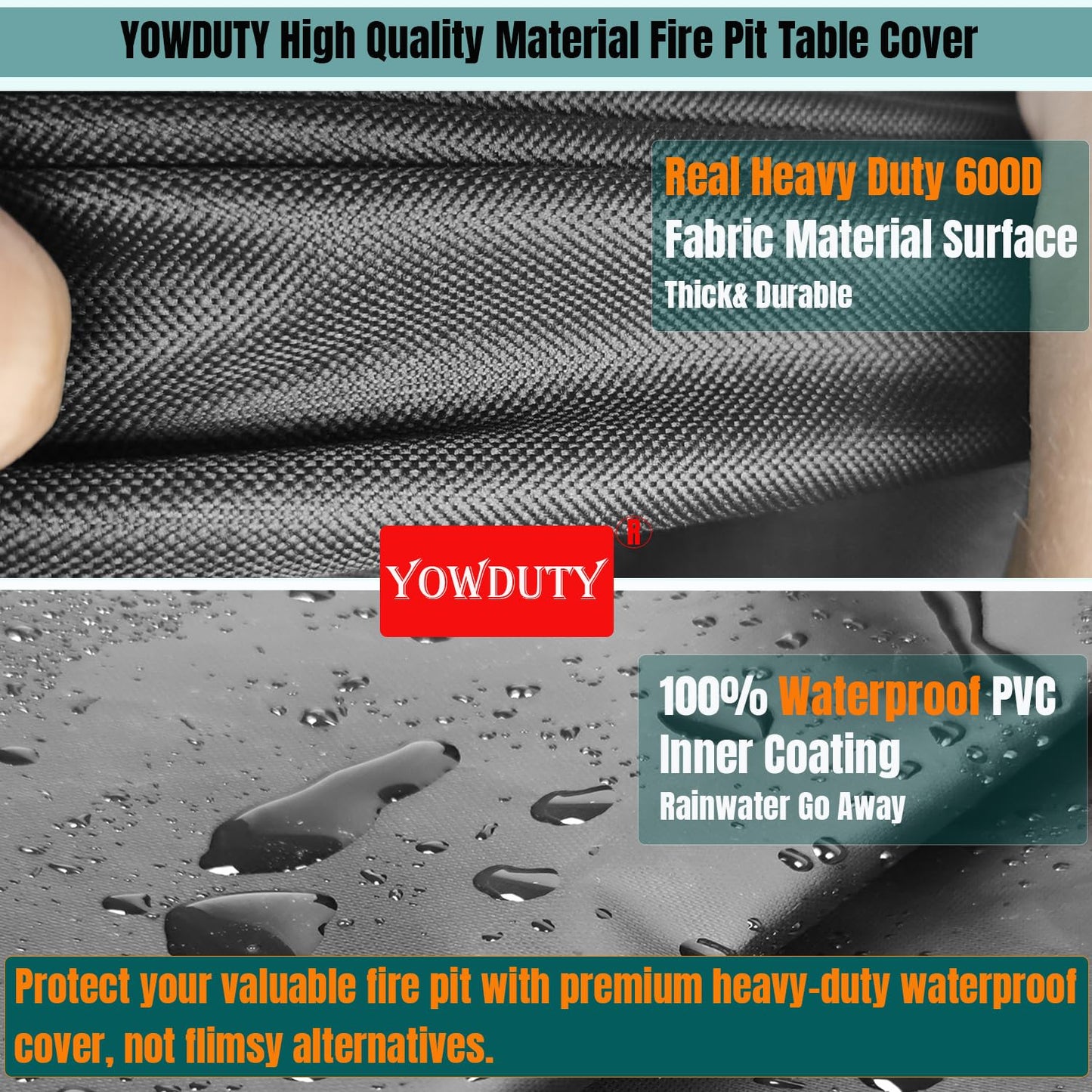 YOWDUTY Propane Fire Pit Cover Square 30 Inch, Waterproof Heavy Duty 600D Gas Fire Pit Table Cover 30 x 30 x 25 Inch, Fit 28-30 Inch Firepit Table, All-weather Protection For Patio Fire Table