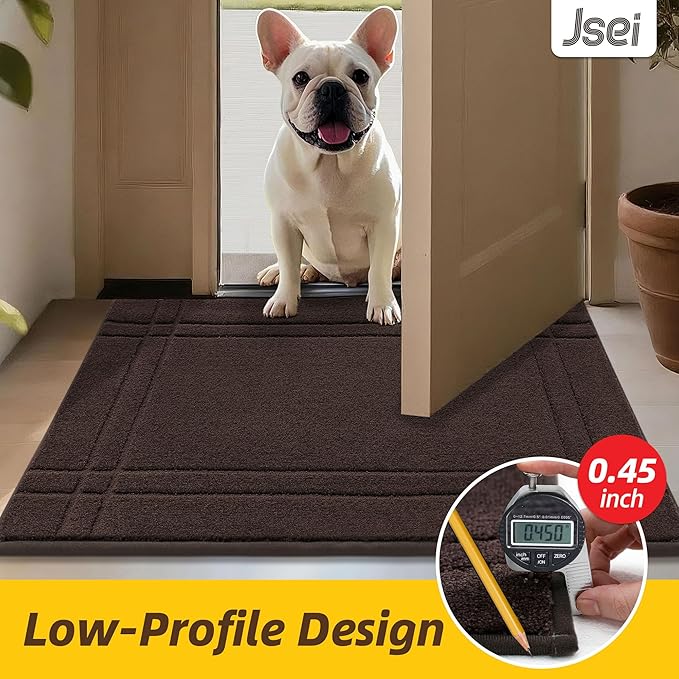 JSEI Entryway Rugs Doormat 36"x60", Non-Slip Dirt Trapper Door Mats Indoor, Washable Absorbent and Stain Resist Welcome Floor Mat for Front Door, Dog Door Mat, Dirty Wet Shoes & Paws, Brown