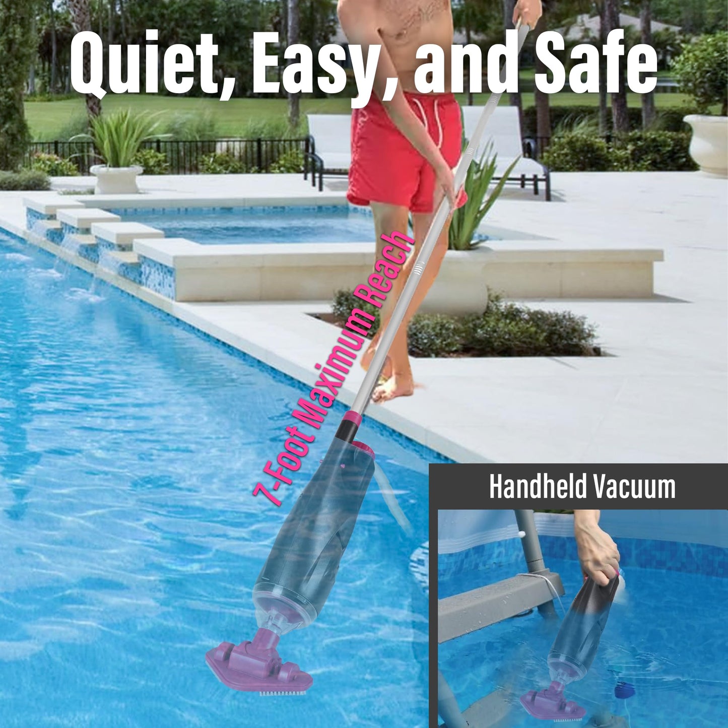 Rechargeable Handheld Hot Tub Spa Pool Vacuum, Cordless IPX8 Waterproof Cleaner with 90-Min Runtime, 2 Brush Heads, Spot Cleaner for Inflatable Pools, Spas & Small Pools up to 20ft, Dyson-Style Gray