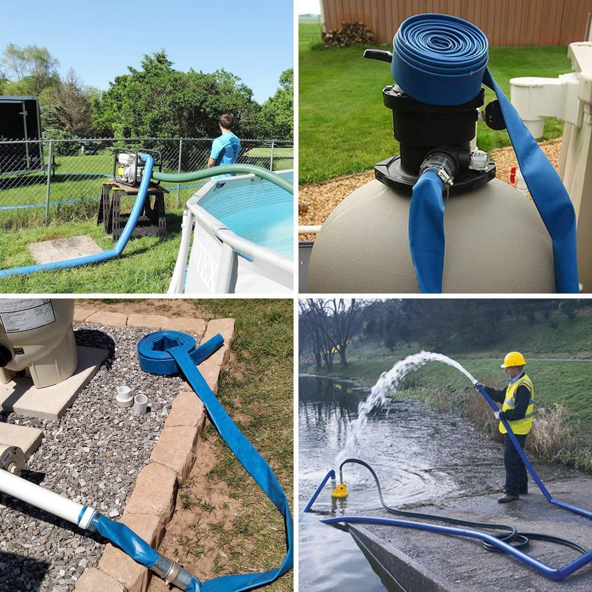 Eastrans 2.5" x 25 FT Blue PVC Lay-Flat Backwash Hose for Swimming Pools, Heavy Duty Discharge Hose Reinforced Pool Drain Hose, Weather Resistant Ideal for Water Transferring