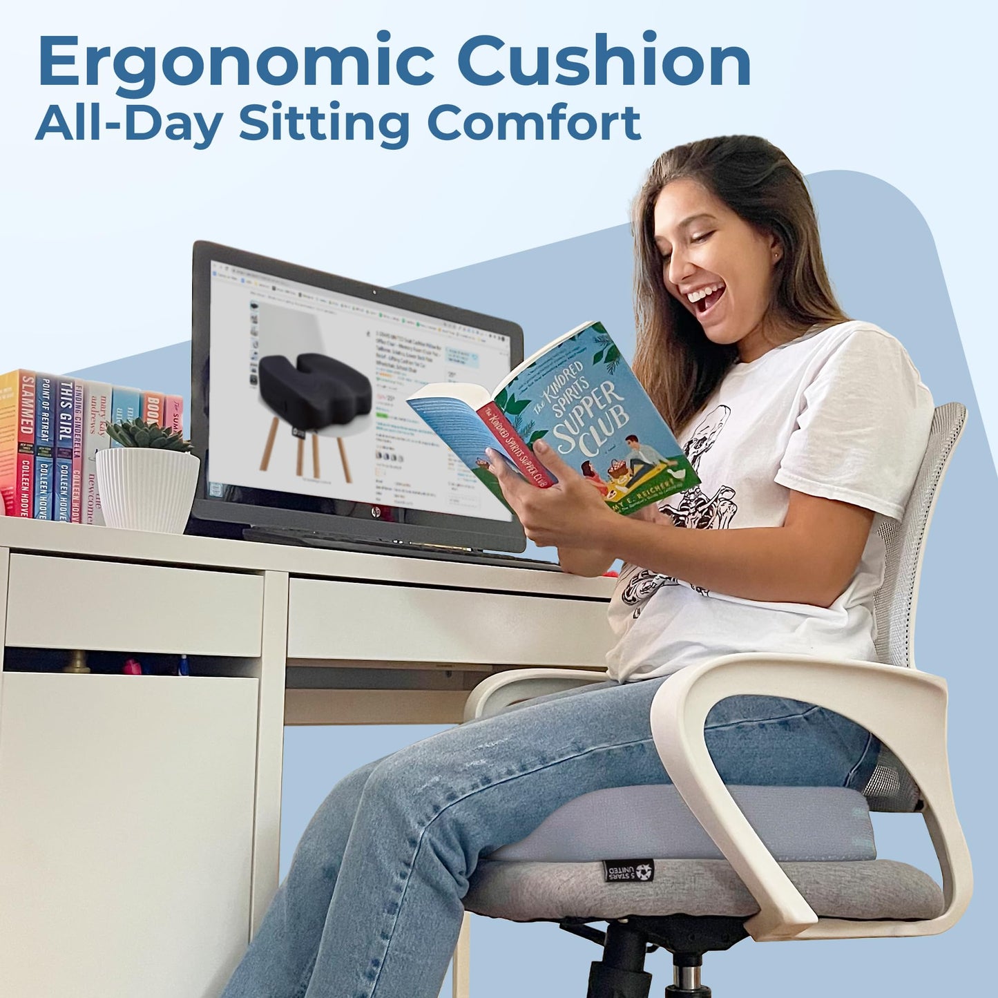 5 STARS UNITED Seat Cushion - Memory Foam Chair Cushion for Tailbone Pain Relief - Ergonomic Support for Coccyx, Sciatica & Butt - Office, Desk & Gaming Chair, Car Seat, Wheelchair, Airplane, L Gray