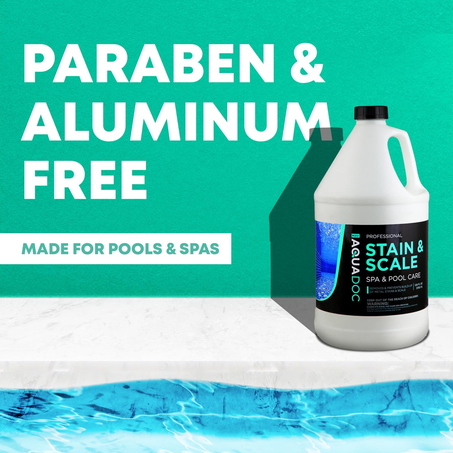 Pool & Hot Tub Stain and Scale Remover - AquaDoc 1 Gallon (128oz) Pool Stain & Scale for Calcium, Iron, Copper & Rust Buildup - Works on Vinyl, Plaster, Fiberglass, Pebble & More