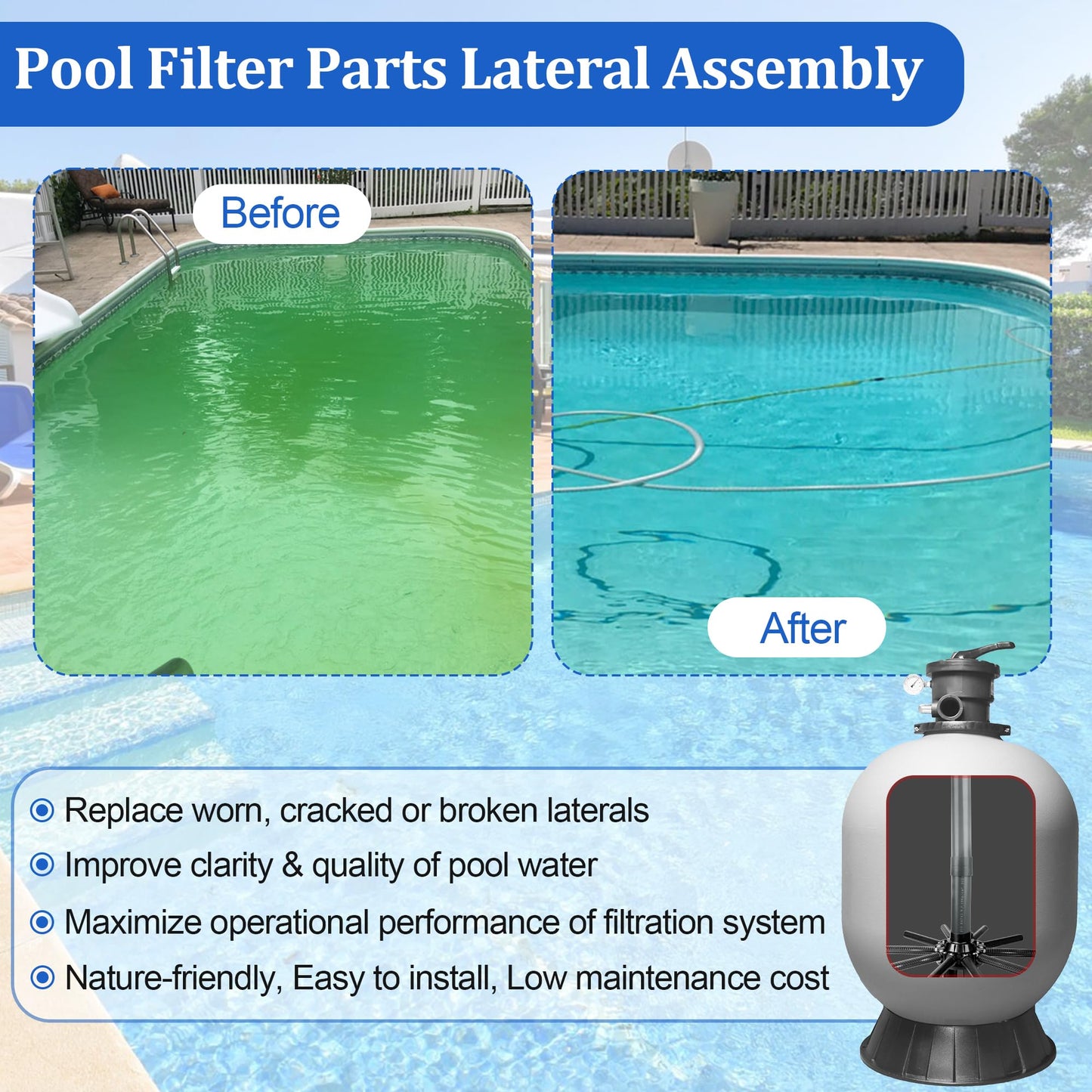 Rugam SX210DA Pool Lateral Assembly with Center Pipe Replacement for Hayward Pro Series Sand Filter and Automatic Skimmers S180T S210T S220T S230T S270T SP1091ES SP10852OM SP10841R SP1097 SP1411