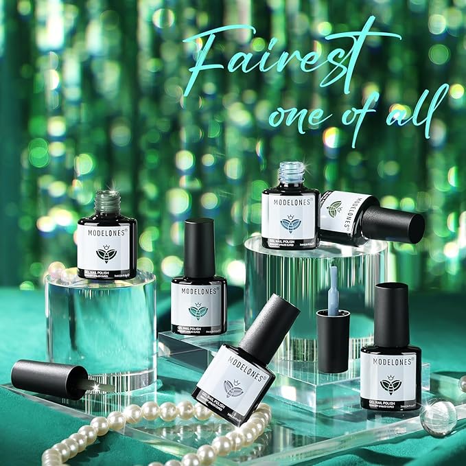 modelones Gel Nail Polish Set - 6 Colors 2026 Spring Summer Misty Gray Dark Green Glitter Gel Polish Kit Sage Green Baby Blue Nail Polish Soak Off LED Nail Lamp Nail Kit Nails Salon DIY Gift