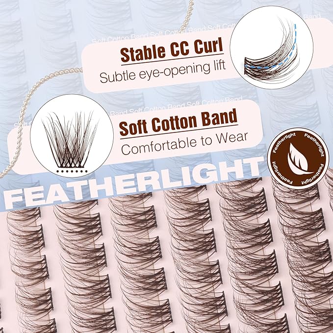 Mavphnee Brown Lash Clusters Dark Brown Eyelash Extensions Natural Cluster Lashes CC-Curly PestaÃÂ±as Postizas Wispy Individual Lash Extensions 3D Lash 8-16MM Brown Eyelash Clusters 144PCS DIY at Home