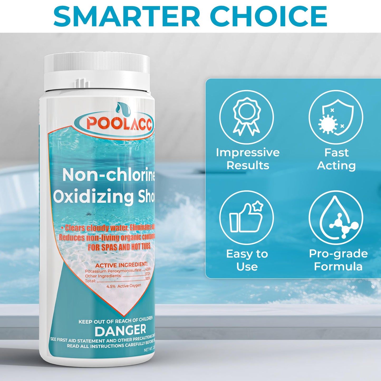 35.2oz Non-Chlorine Spa Shock Oxidizing Cleaner for Hot Tub, Chlorine-Free Water Care & Enhanced Cleaner for Hot Tubs, Spas and Pools, Quick Dissolving, Fast-Acting - 2.2 Lbs.