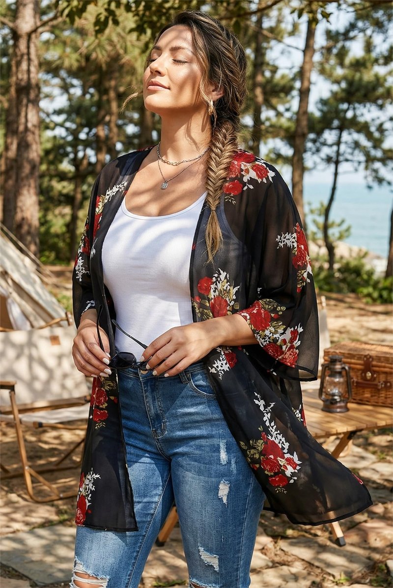 St Patricks Day Shirt Bathing Suit Cover Up Green Floral Kimono Cardigans Festival Tops (Black Green Clover, 3XL)