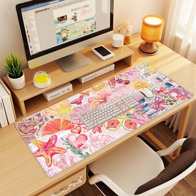 Baziabbo Flower Desk Mat,XXL Extended Large Mouse Pad,Gaming Mousepad with Stitched Edge,Non-Slip Rubber Base Keyboard Desk Pad for Home Office Study Game