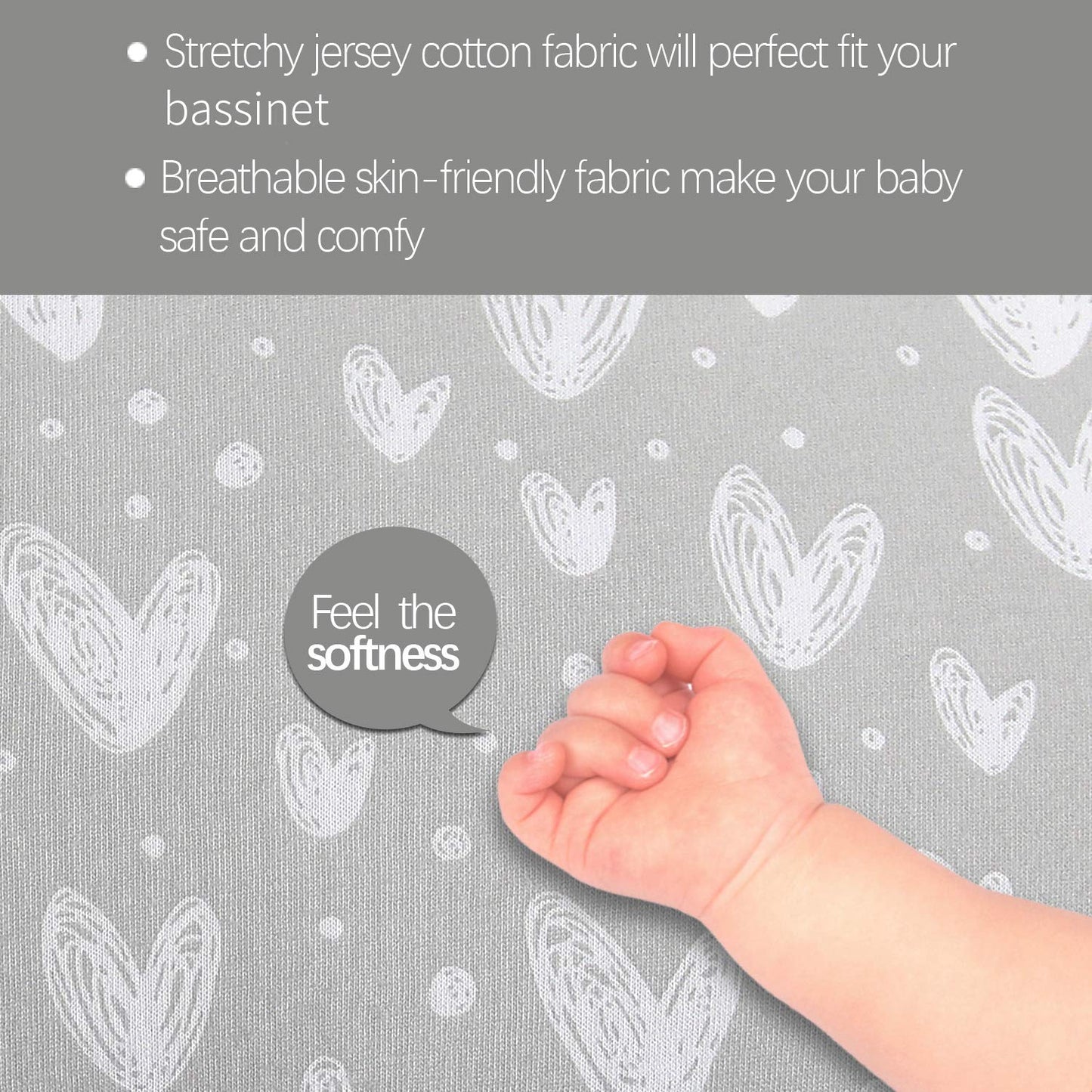 Bassinet Sheets Compatible with Ezebaby, whiffee, Nawahev and besrey Bassinet Bedside Sleeper, 2 Pack, 100% Cotton Fitted Sheets, Grey and White Print for Baby