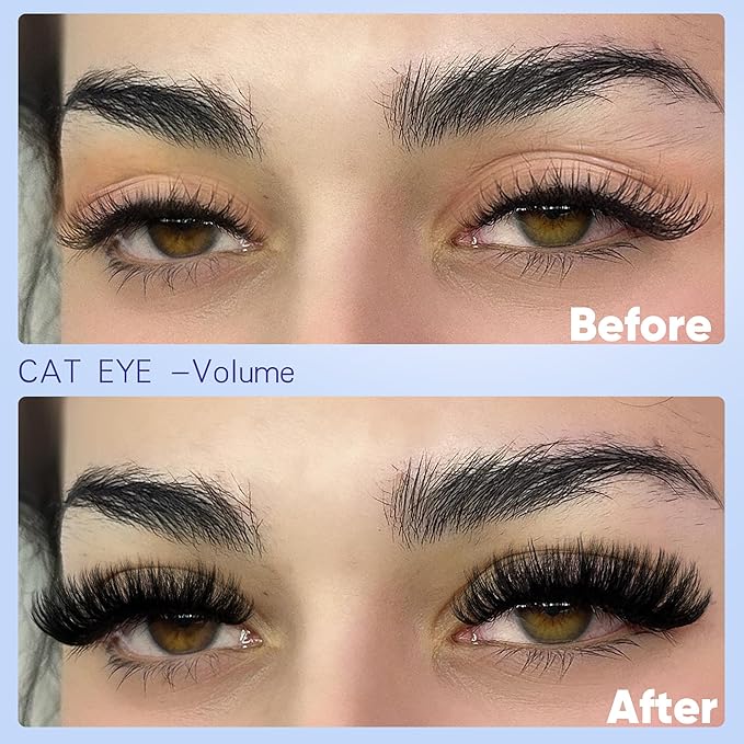 Pre-made Cat Eye Lash Extension Kit Lash Clusters Kit 9-16mm Wispy Cluster Eyelash Extension Kit 80D+100D Individual Eyelashes with Lash Bond and Seal, Lash Tweezers by Geeneiya