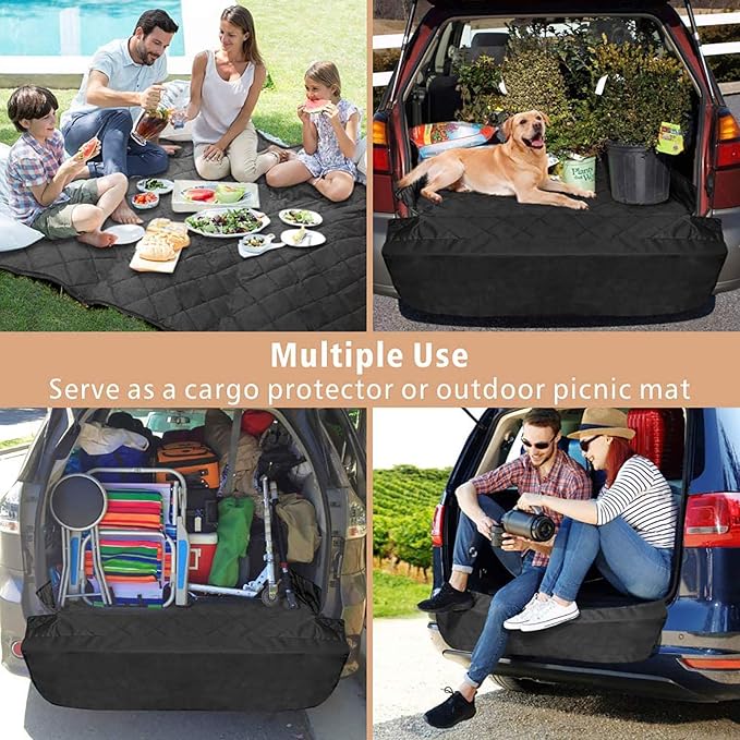F-color SUV Cargo Liner for Dogs, Upgraded Extra Large Water Resistant Pet Cargo Cover Dog Seat Cover Mat for SUVs with with Bumper Flap for Full-Size SUVs Vans, Black