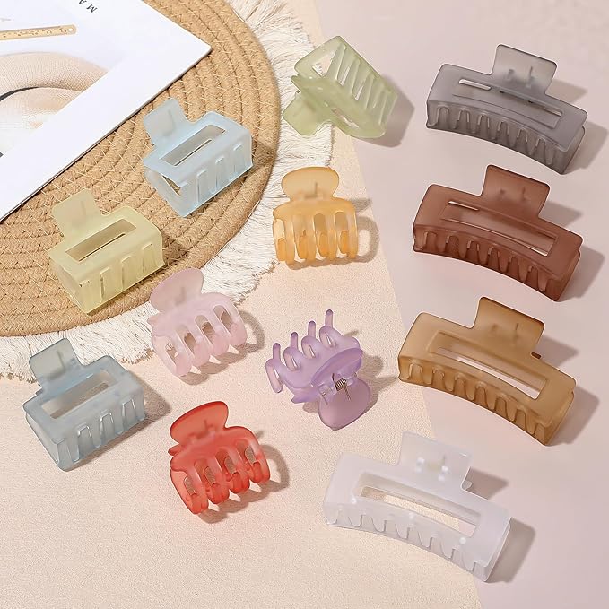 12 Pcs Hair Clips for Women 3 Styles Small Medium Large Claw Clips for Thin Thick Curly Hair, Strong Hold Hair Claw Clips, Stylish Plastic Hair Accessories Ideal Gifts for Women (Ice Cream)