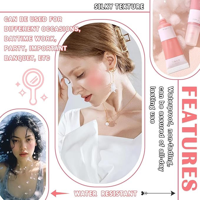 2Pcs Blush Cream for Cheeks,Face Matte Contour Blushes Makeup,Buildable Shimmer Facial Cheek Blusher Shades