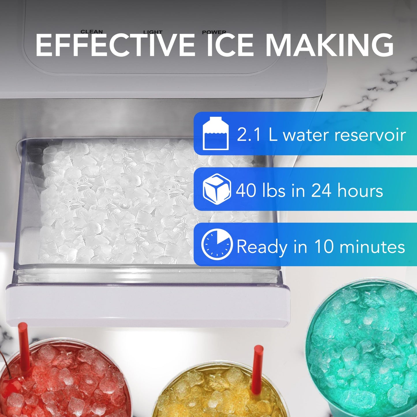 Whynter Nugget Ice Maker, Countertop Portable Ice Maker, IBX-388WS SonicSnö, Automatic Self-Cleaning with Removable Ice Drawer Compact Ice Maker for Home Bar, 40 lbs/24H, Stainless Steel and White