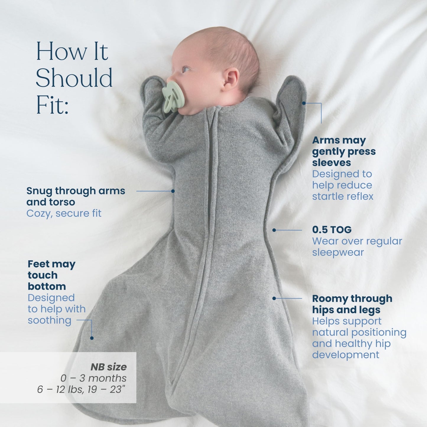 HALO Sleepsack SwaddleStretch, Arms Up or Extended Arms, Newborn Baby Swaddle, 0 – 3 Months, 0.5 TOG, Calm Sage