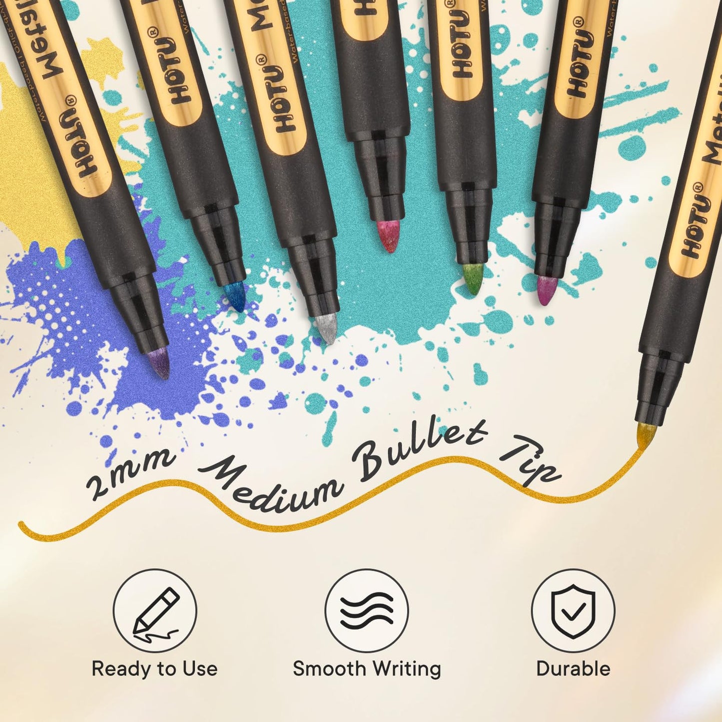 HOTU Metallic Marker Pens, 12 Metallic Paint Markers 2MM Medium Point for Black Paper,Rock Painting, Glass,Scrapbooking Crafts, DIY Photo Album, Eggs Decorating, Card Making,DIY Fabric