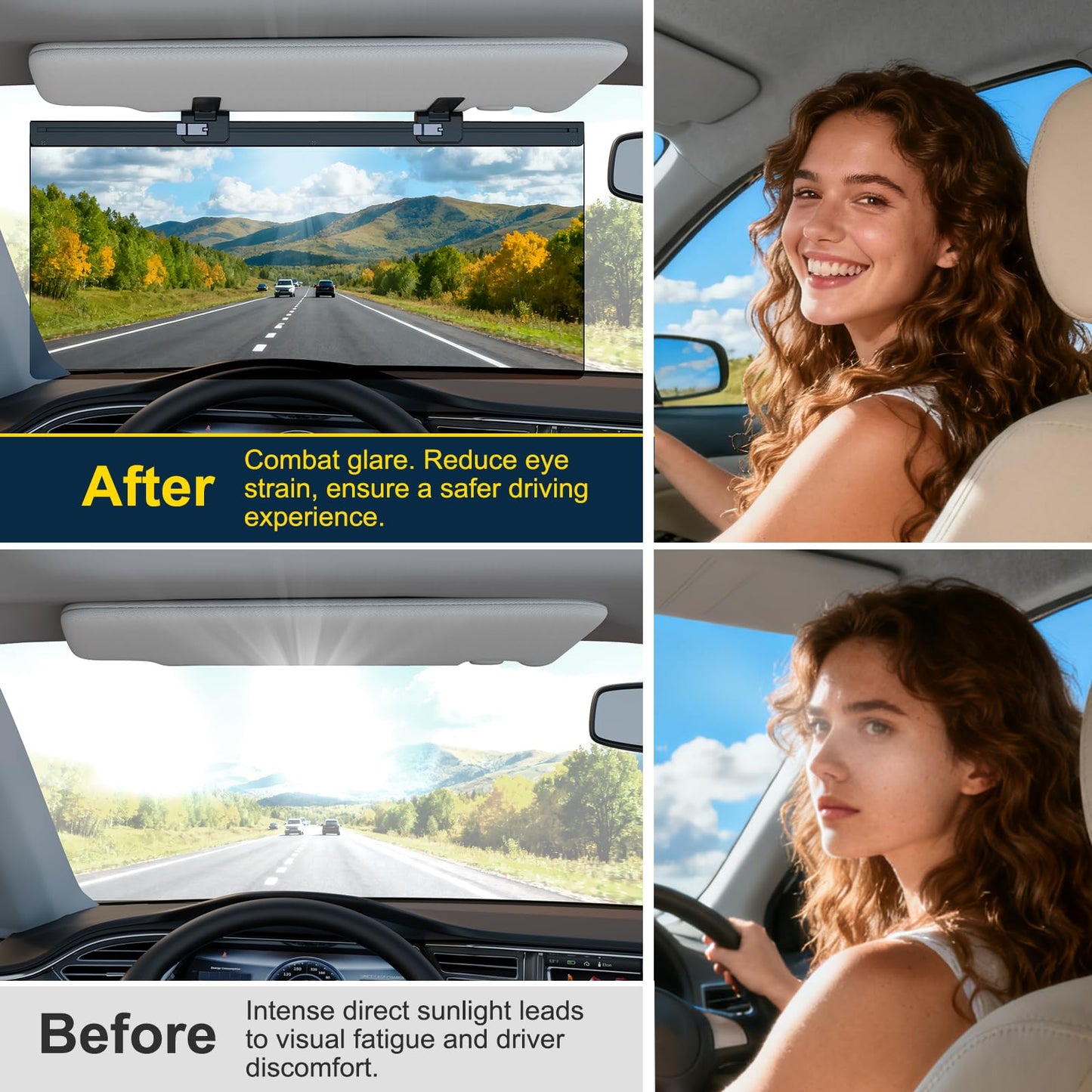Sun Visor Extender for Car, Visor Extender Attachment for Car, Adjustable Visor Extender Sun Blocker UV400, Polarized Sun Visor Extender, Anti-Glare, UV Protector (2 Pack, Large)