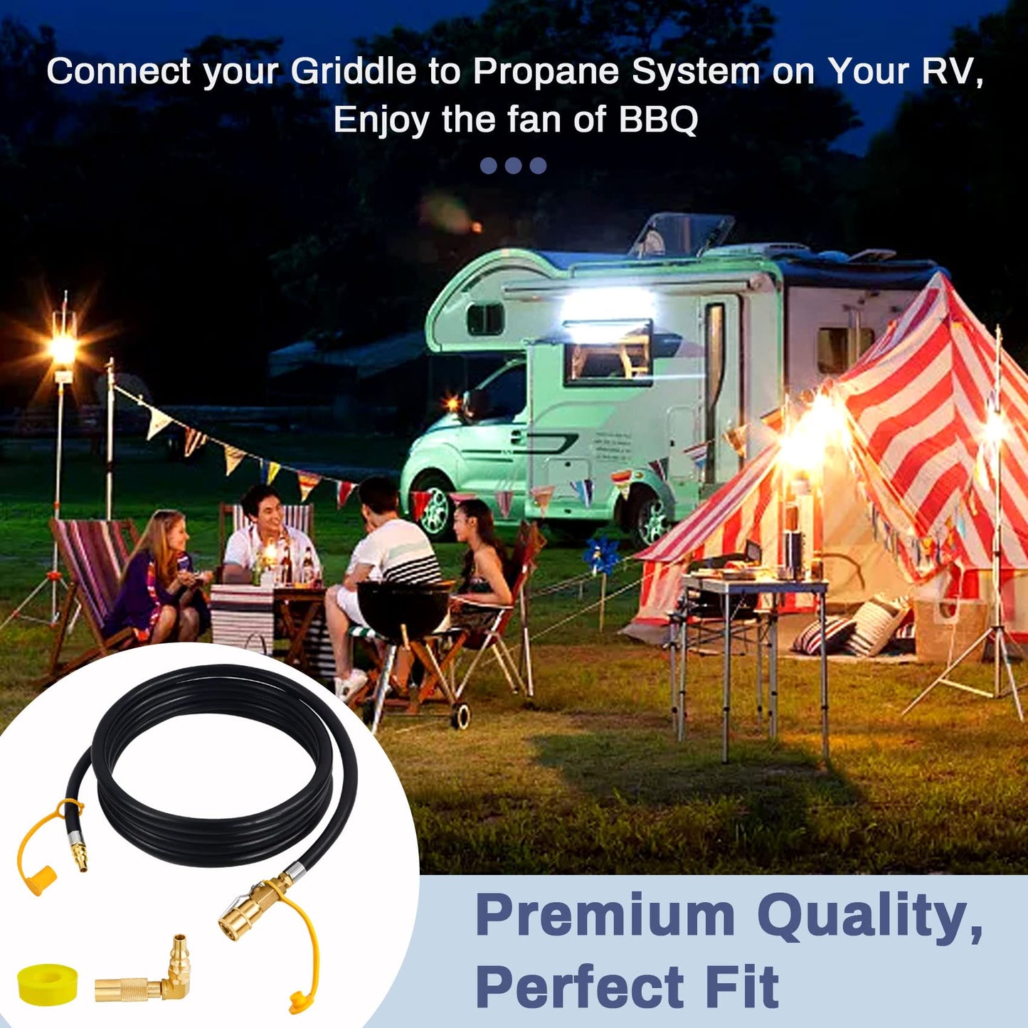 Iococee Upgraded 12FT RV Quick Connect Propane Hose for RV to Grill, Low Pressure Quick Connect Propane Hose with Elbow Adapter for 17" and 22" Blackstone Griddles/Grills