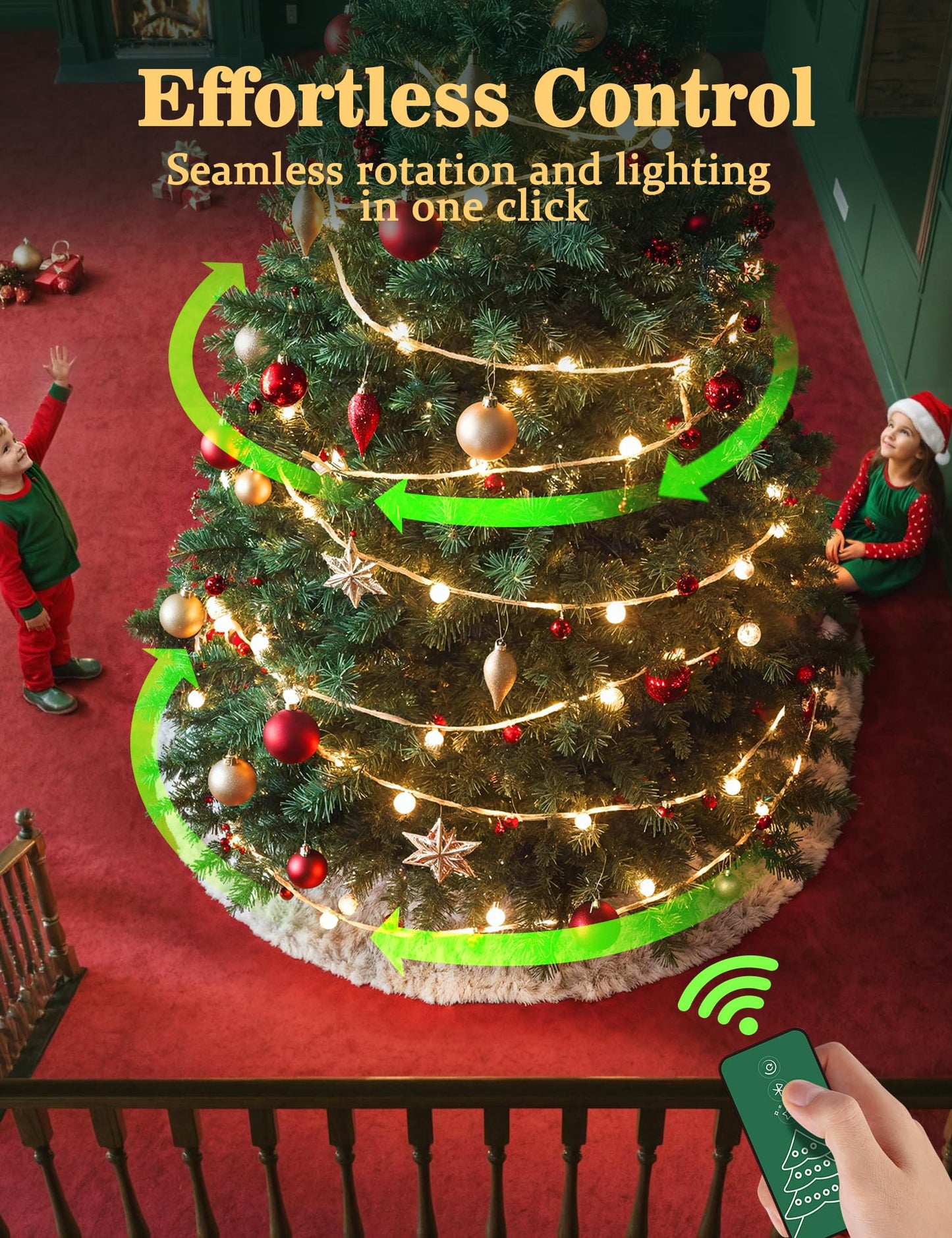 2025 Upgrade Rotating Christmas Tree Stand, UL Certified Adjustable Tree Stands with Remote Control for Up to 7.5ft 90lb Artificial Tree, Durable 3 Light Outputs with Up to 625 Watts of Power
