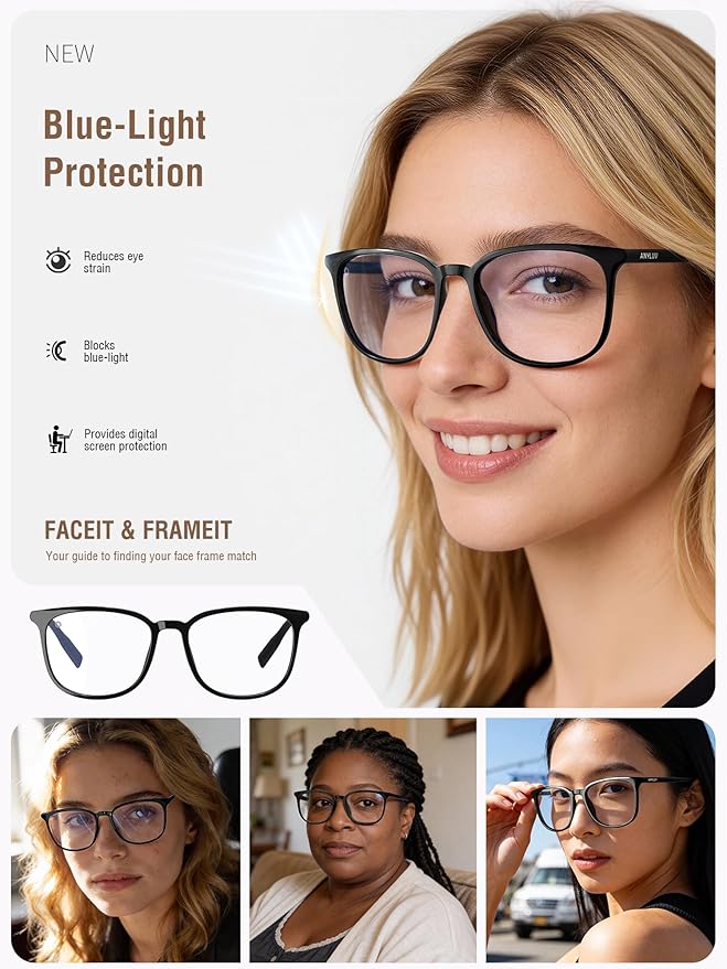 ANYLUV Blue Light Glasses for Woman Men, Womens Blue Light Blocking Glasses Computer Glasses Anti Eyestrain