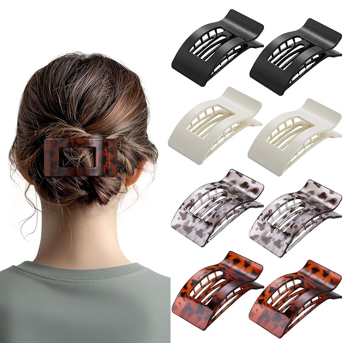 8 Pack French Flat Hair Clips for Women – Large Matte No-Slip Claw Barrettes for Thick & Thin Hair, Strong Hold Styling Accessories (Leopard Black and White)