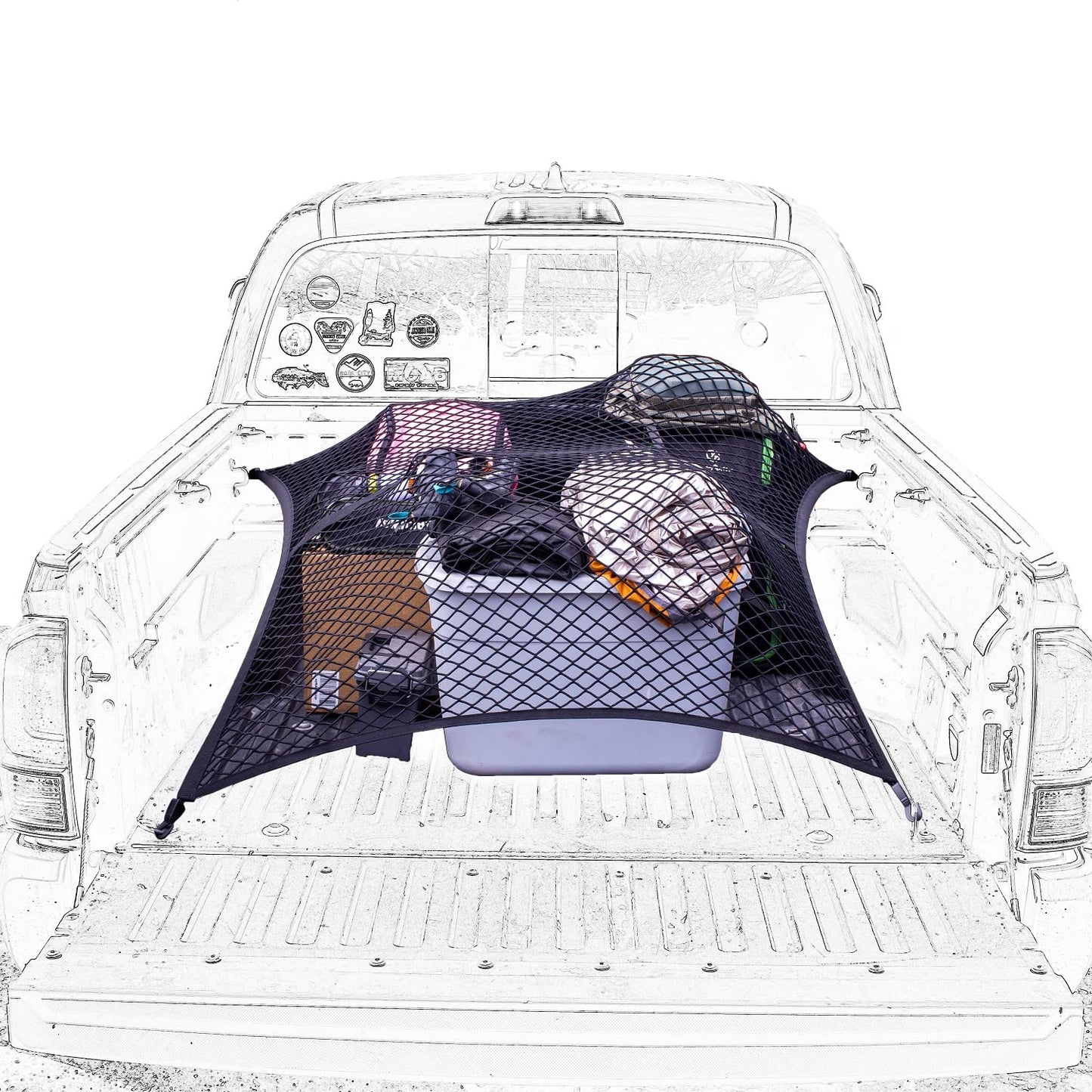 Highly Elastic Cargo Net, Simple Truck Bed Cargo Mesh Organizer, Suitable for Daily Light Loads of Trucks, 4'x4' Stretches to 7'x7' (Double Layer)