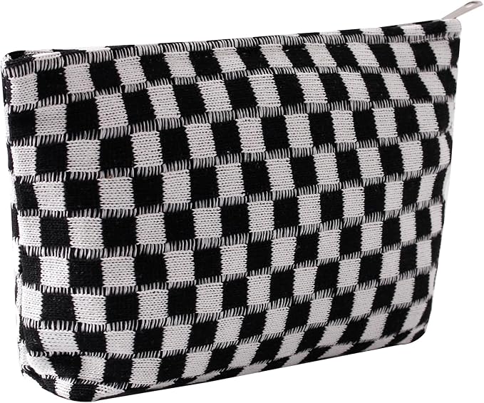 Cosmetic Bags for Women - Corduroy Cosmetic Bag Aesthetic Women Handbags Purses Smile Dots Makeup Organizer Storage Makeup Bag Girls Case Bags (Q-Checkered black)