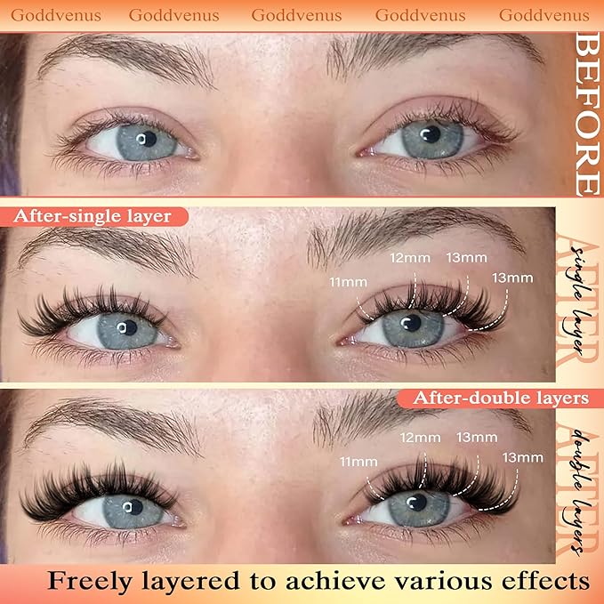 Goddvenus Manga Lash Clusters Wispy Natural Cluster Eyelash Extensions with Widespan Design Anime Eyelash Clusters (11-13mm Mixed)
