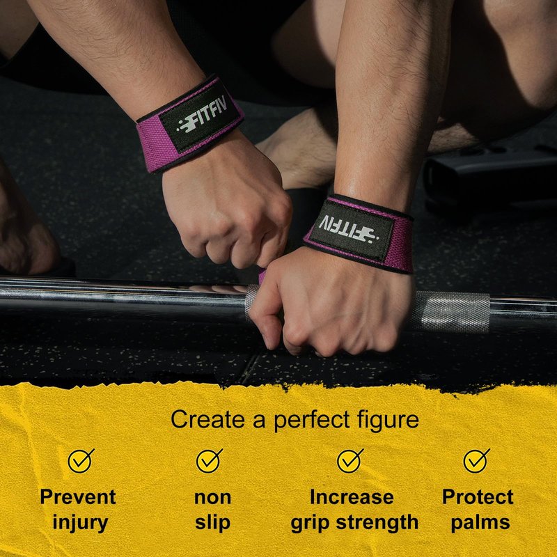 FITFIV Lifting Straps for Weightlifting, Lifting Wrist Straps for Gym Strength Training, Neoprene-padded Wrist Cushion - Men & Women