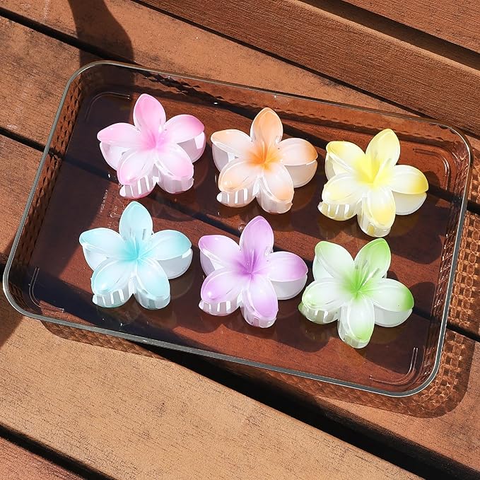 Flower Hair Clips for Women 6 Pcs Hawaiian Large Claw Clips Plumeria Medium Hair Claw Clips for Thick Thin Hair Hibiscus Tropical Beach Hair Accessories for Women Girls and Girls -Petal