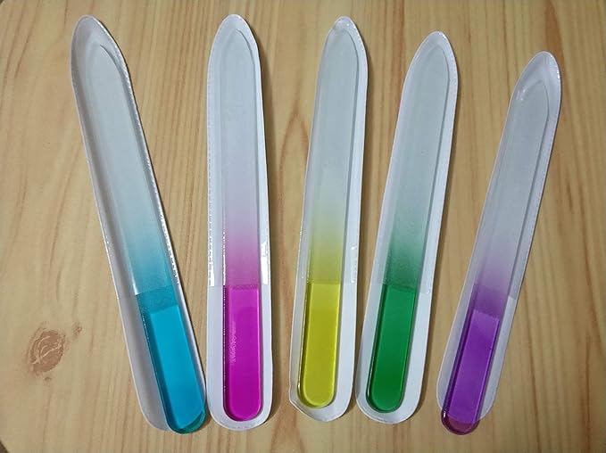 Premium Crystal Glass Nail Files Manicure Set, Professional Double Sided Pedicure Files - Best Glass Nail Files for Natural Nails - Mix Color - 5 Pieces