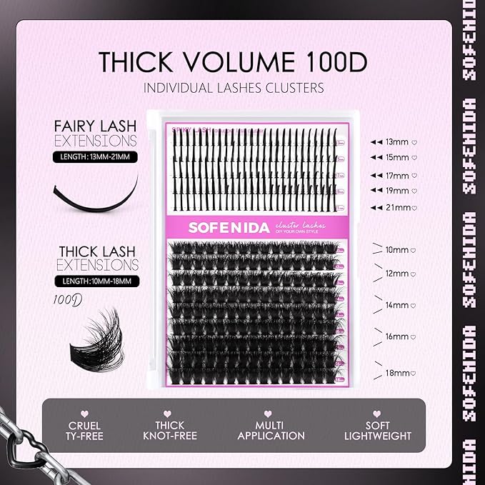 Lash Clusters Thick Lash Cluster with Lash Spikes 13-21MM Eyelash Clusters Thick Volume DIY Fairy Spiky Lash Extension Manga Lash Clusters Volume Cluster Lashes by SOFENIDA(100D-10-18MM)