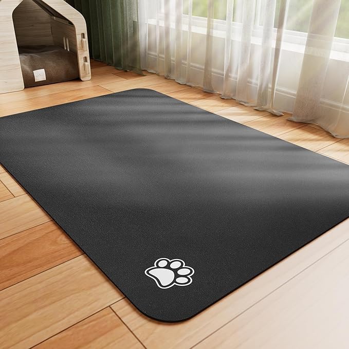 Dog Food Mat - Absorbent Cat Mat for Food and Water, No Stains Pet Feeding Bowl Mat, Easy to Clean Pet Placemats, Quick Dry Dog Water Dispenser Mat for Messy Drinkers | Paw Black 18"x 34"