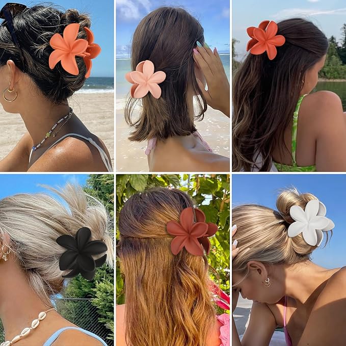 Flower Hair Clips for Women 6 Pcs Hawaiian Large Claw Clips Plumeria Medium Hair Claw Clips for Thick Thin Hair Hibiscus Tropical Beach Hair Accessories for Women Girls and Girls (Orange)