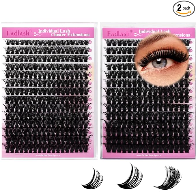 FADLASH Lash Clusters Natural Eyelash Clusters 60D+80D Volume Lash Extensions 8-16mm D Curl for Beginners DIY at Home (60D+80D, 2 Pack)