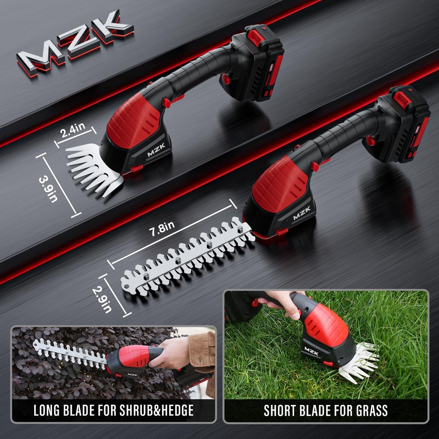 MZK 2-in-1 20V Pole Mini Hedge Trimmer & Grass Shear, 13ft Reach, Electric Hedge Trimmer with Extension Pole, Multi-Angle (2*Batteries and Charger Included) HT08D11