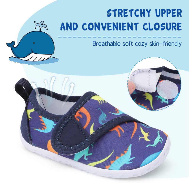 LeIsfIt Kids Water Shoes Toddler Girls Boys Swim Shoes Outdoor Quick-Dry Breathable Aqua Socks for Beach Pool Surf, Blue Dinosaur, 12 Little Kid