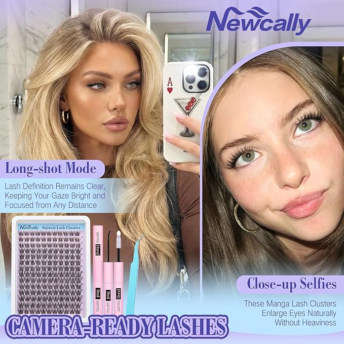 Lash Clusters Kit Wispy Natural Cluster Eyelash Extension Kit DIY Lash Extension Kit C-curly 10-16MM Eyelash Clusters Volume Individual Lashes Kit by Newcally