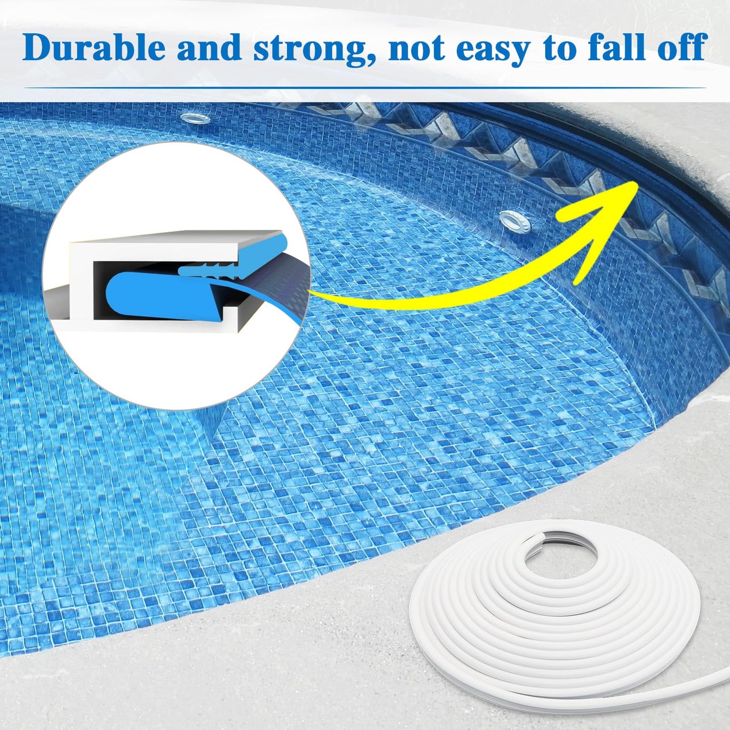 MIYOLO 120'ft Pool Liner Lock for In-Ground and Above Ground Pools, Roll Swimming Pool Liner Bead Lock White