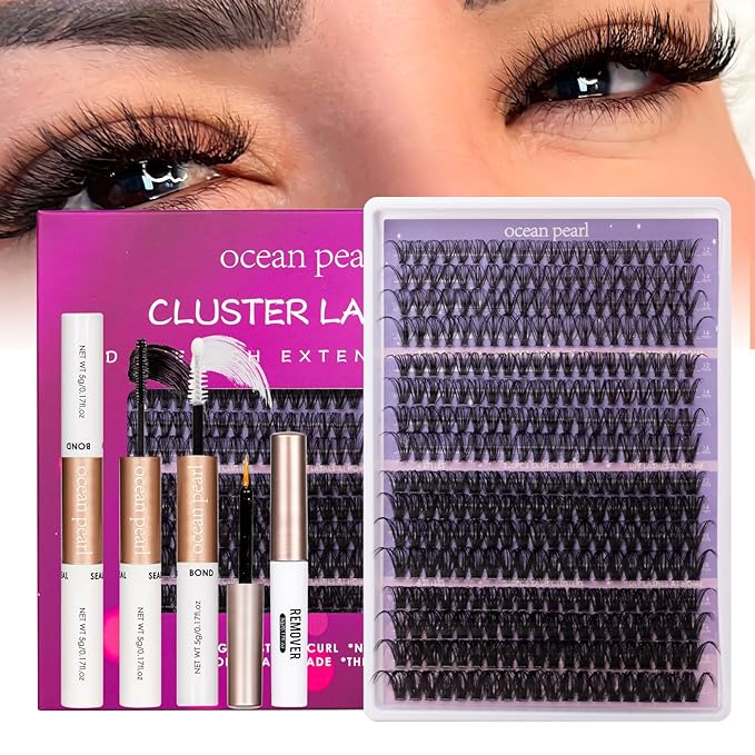 Ocean Pearl Lash Clusters 320PCS 12-20MM 30D+40D+80D+100D Lash Extension Kit Lashes Clusters Eyelashes Cluster Eyelash Extensions Thick Individual Lashes Kit with Lash bond&seal&remover&tweezer-4
