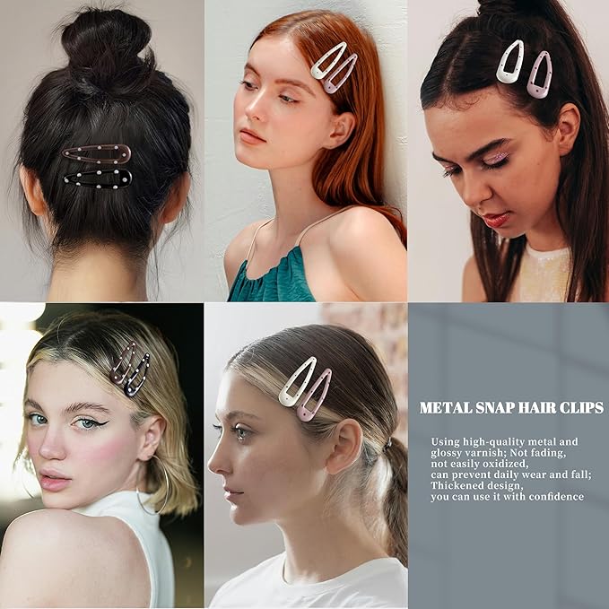20 PCS Metal Snap Hair Clips Water Drop No Slip Barrettes for Women Bright Small Hair Clips For Thick And Thin Fine Hair,Black Light Yellow Multiple Brown,1.97 x 0.5 In.