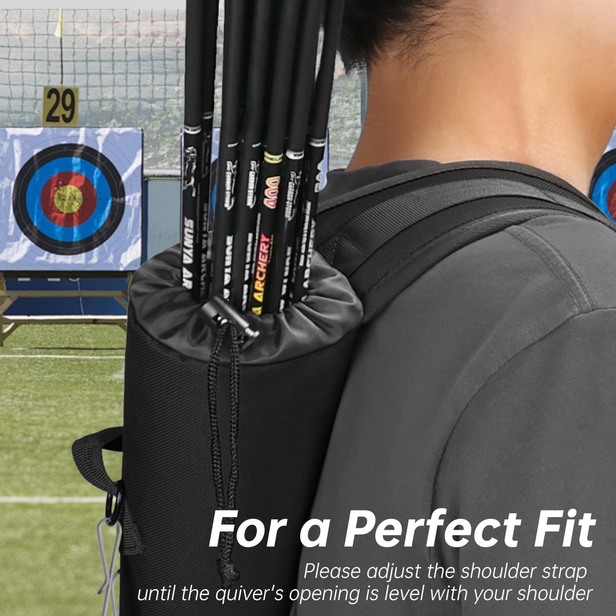 SUNYA Archery Arrow Quiver, Hip and Back Dual Carry Modes, Adjustable Quick-Detach Silent Buckle, Foldable Lightweight 200g, Noise Reduction Drawstring Closure