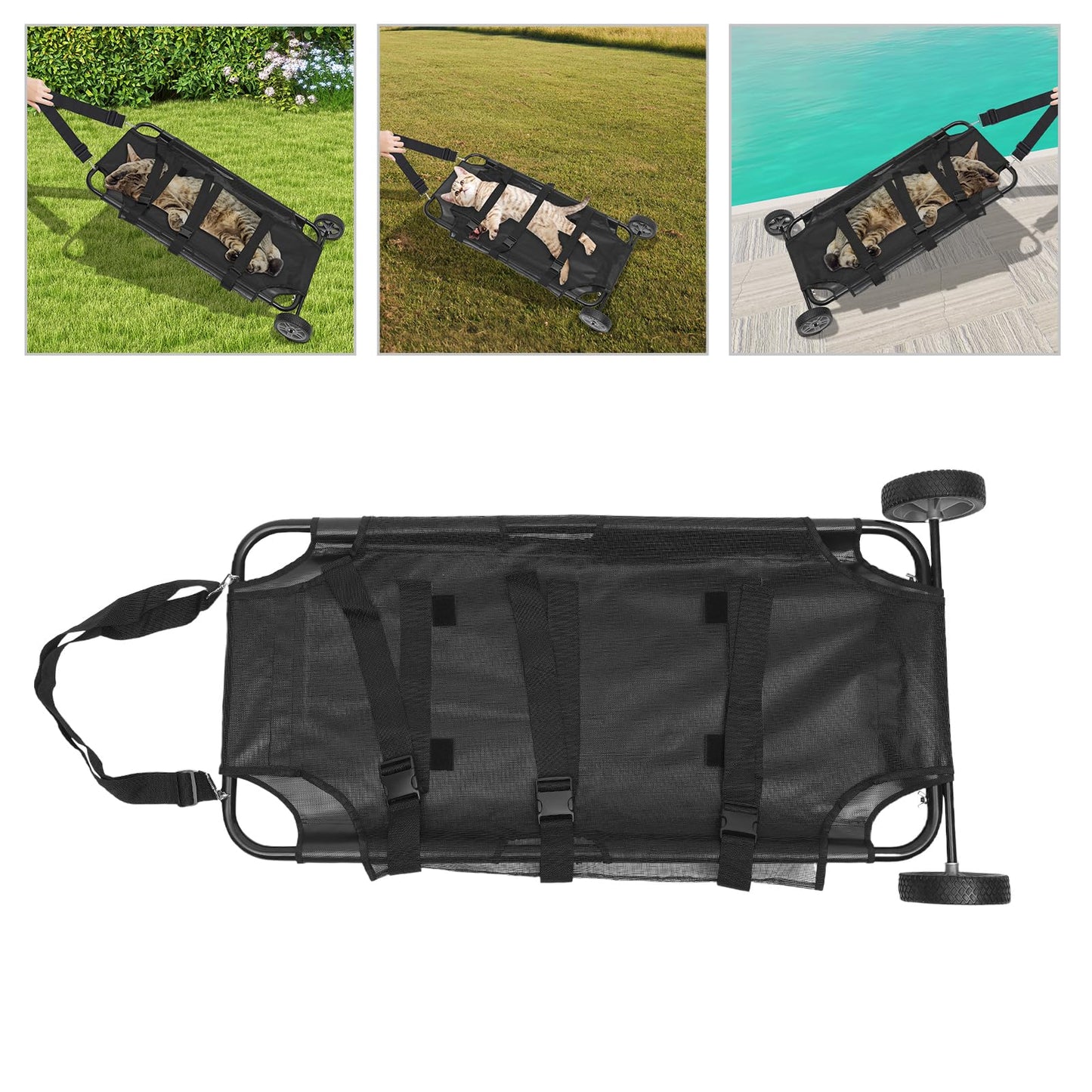 WDZCZDoo Black Animal Stretcher Pet Trolley, 45x27 Inch, Max 220lbs Capacity, Ideal for Large Dog Breeds, Veterinary Transport, Pet Emergency Care