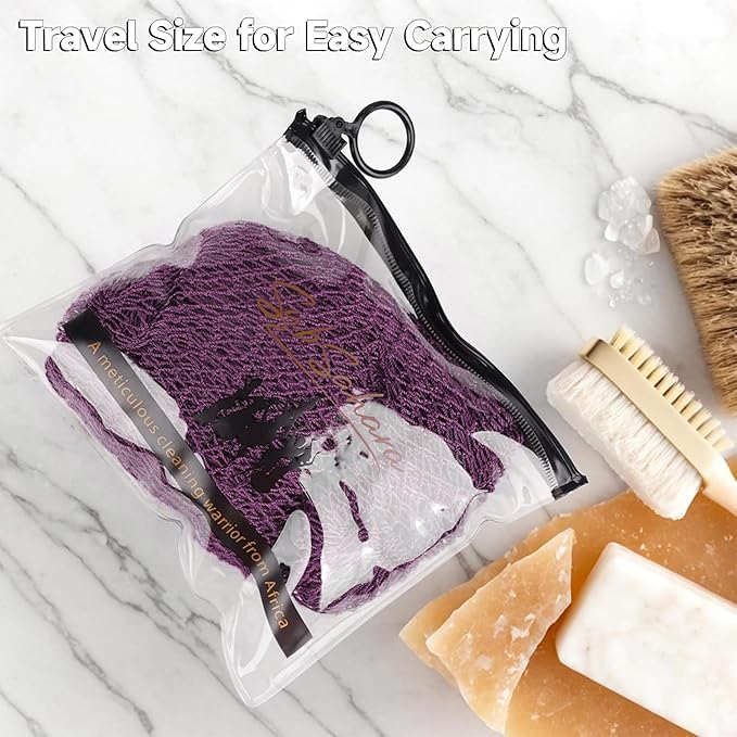 SubSahara Authentic African Net Sponge - 2 Pieces Exfoliating Scrubber for All Skin Types, Bath Sponge for Face & Body, Travel Portable, Durable, Gentle Exfoliation (Berry & Sage Green)