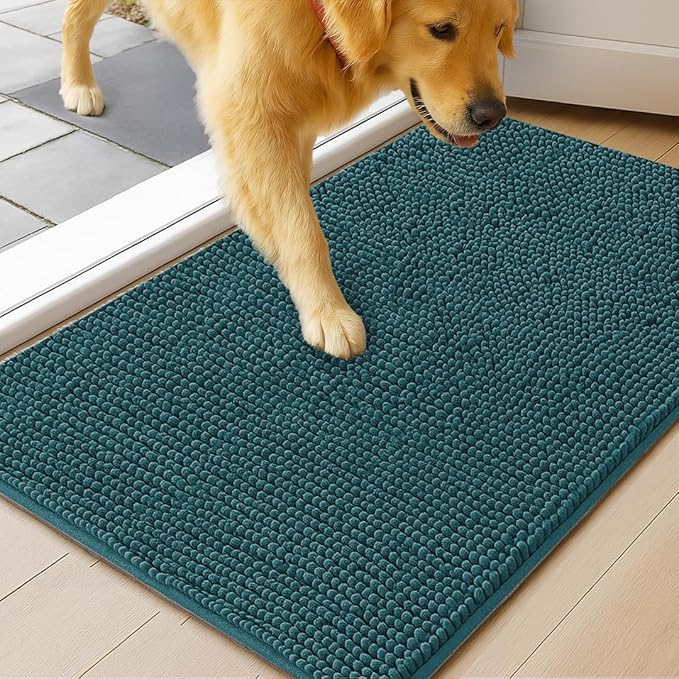 MudGuard Mat™ Dog Door Mat for Muddy Paws, Super Absorbent Microfiber, Non-Slip Indoor Mat, Quick Dry Chenille Mud Mat for Dogs & Entryway, Washable, Atlantic Blue 24" x 36"