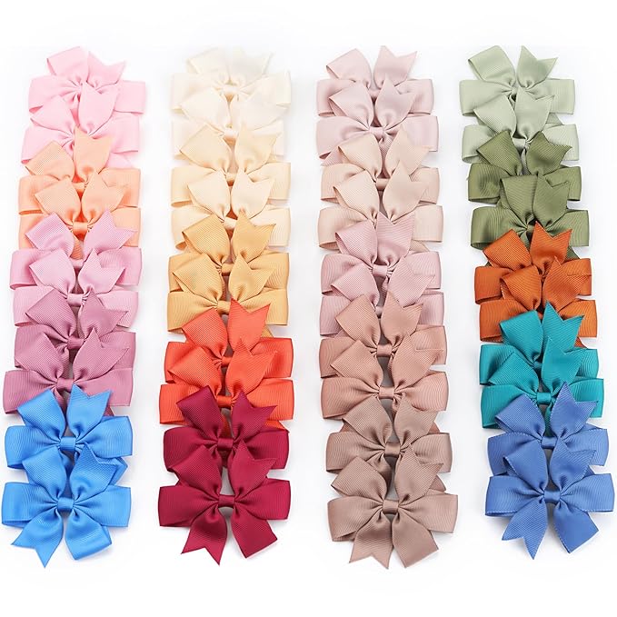 CÉLLOT 40PCS 3 Inch Boutique Grosgrain Ribbon Pinwheel Hair Bows Alligator Clips for Baby Girls Toddlers Accessories Teens In Pairs(Pastel Colors)