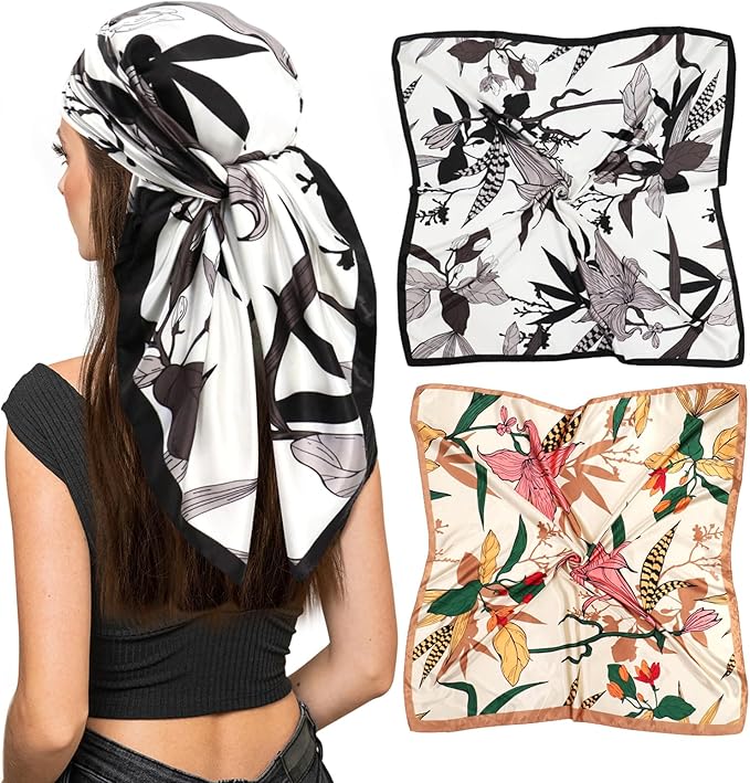 vimate 35" Square Silk Like Head Scarf - Women's Fashion Satin Scarf Bandana for Hair Wrapping at Night.