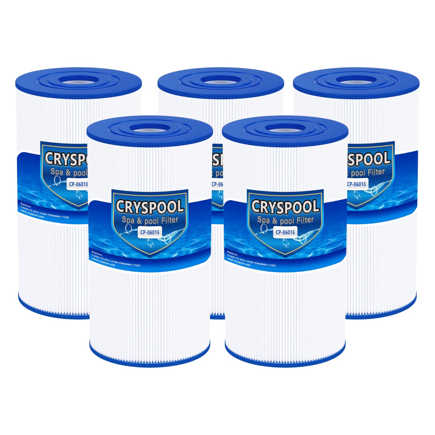 Cryspool® 06016 Filter Compatible with PWK30, C-6430, Watkins 31489, FC-3915, P/N0969601, 71825, 73178, 73250, 30 Sq. Ft Spa Filter Cartridge, 5 Pack